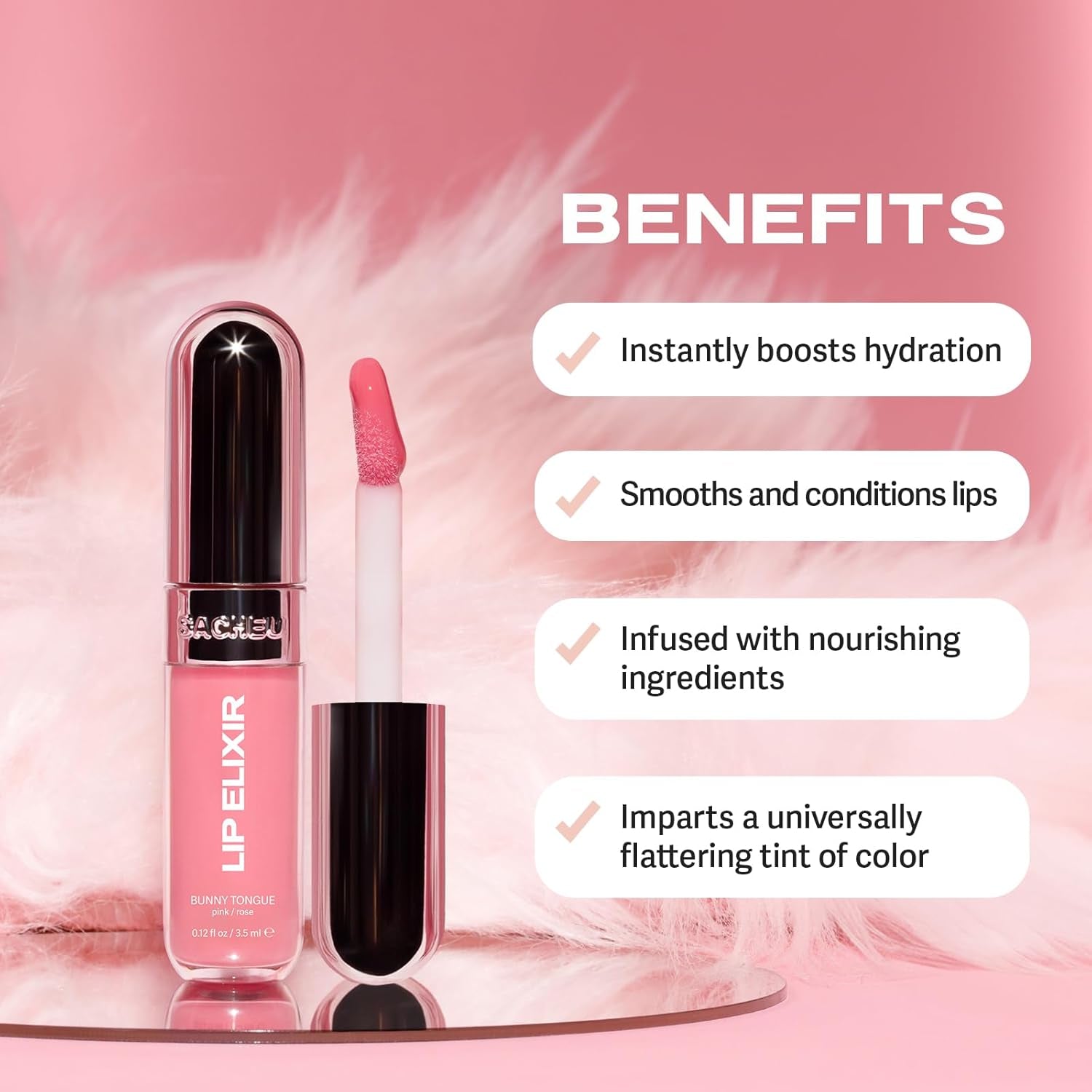 Lip Elixir Nourishing Lip Glaze and Lip Tint Gloss. High-Shine Lip Gloss. Moisturizing Lip Gloss Enriched with Lip Oils for Hydrating Smooth Finish, Cruelty-Free (Sheer Pink)