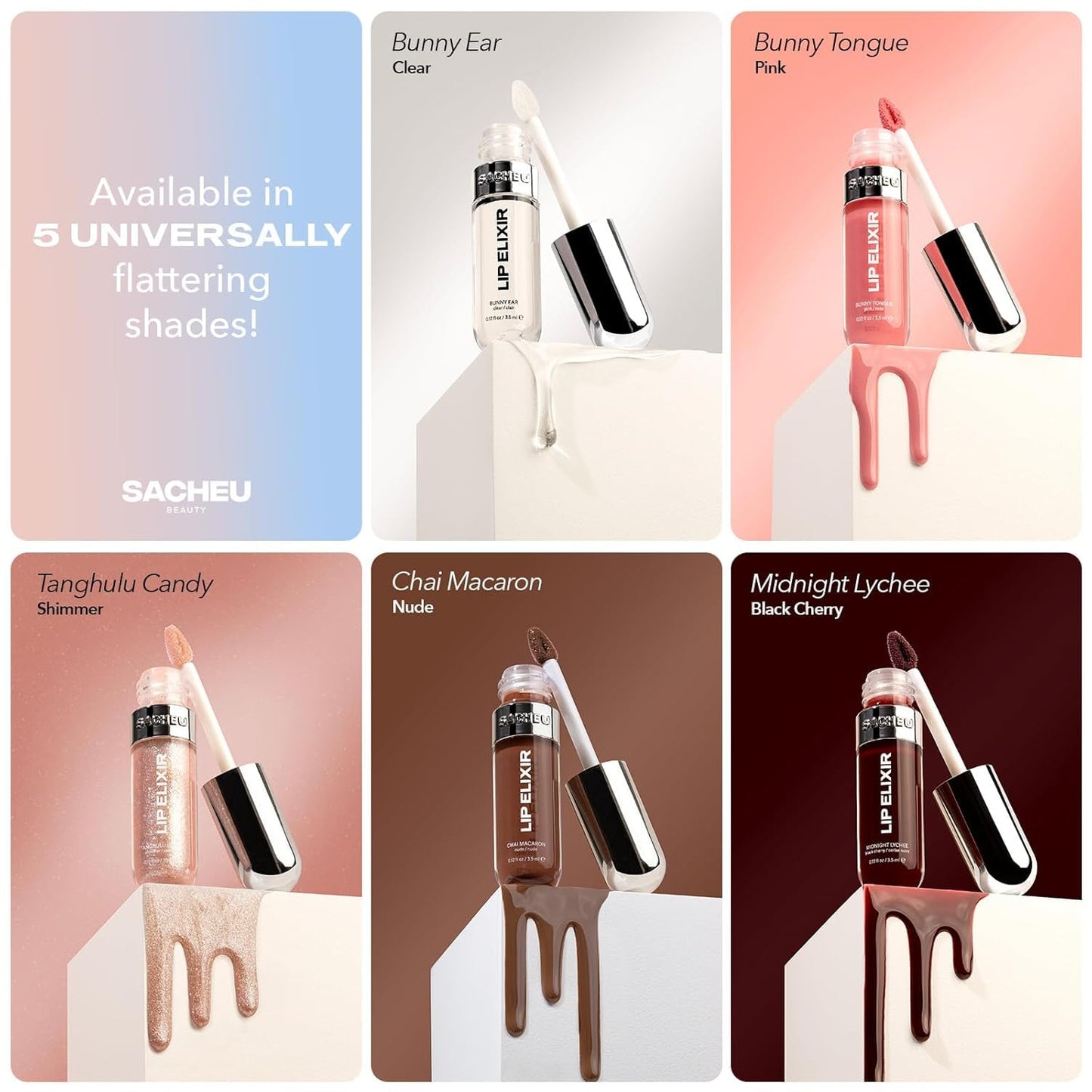 Lip Elixir Nourishing Lip Glaze and Lip Tint Gloss. High-Shine Lip Gloss. Moisturizing Lip Gloss Enriched with Lip Oils for Hydrating Smooth Finish, Cruelty-Free (Sheer Pink)