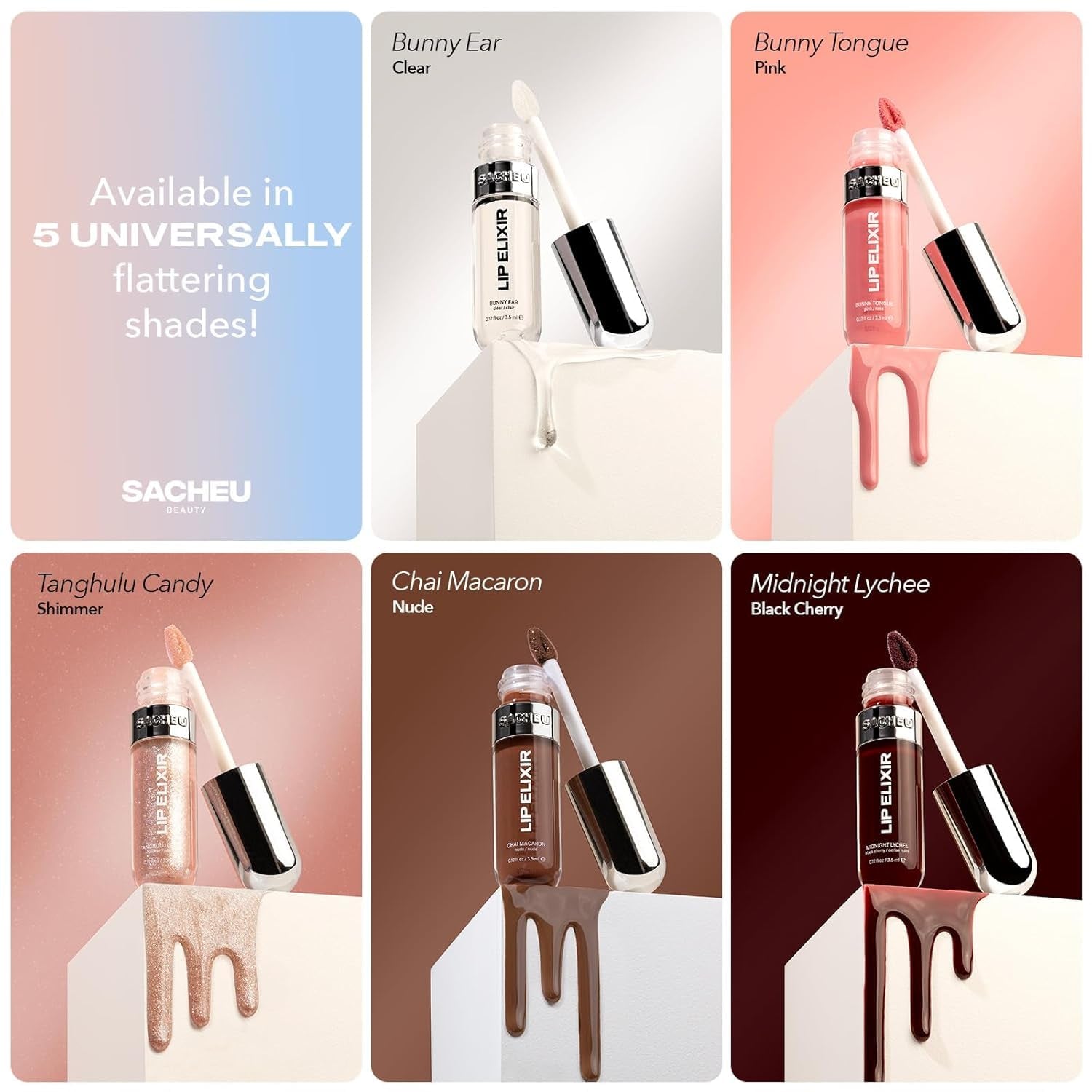 Lip Elixir Nourishing Lip Glaze and Lip Tint Gloss. High-Shine Lip Gloss. Moisturizing Lip Gloss Enriched with Lip Oils for Hydrating Smooth Finish, Cruelty-Free (Sheer Pink)